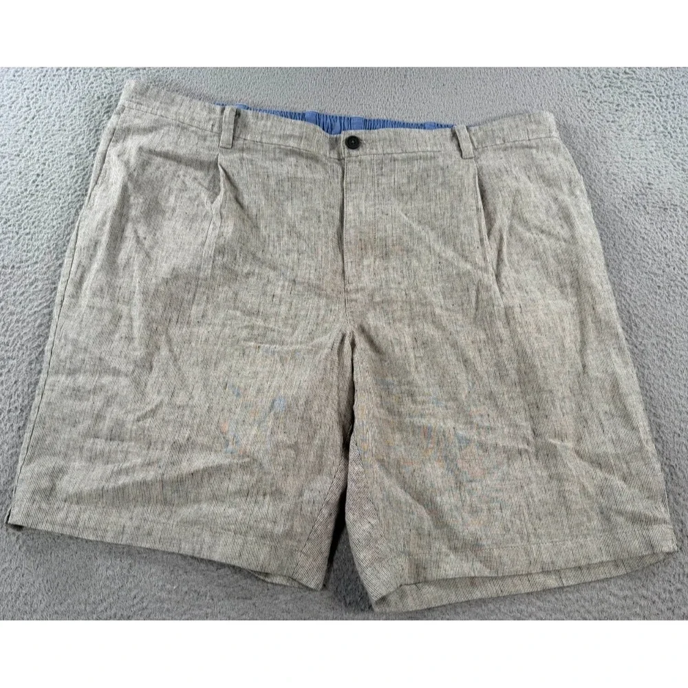 Tommy Bahama Shorts Men 3XLT (44x10) Gray Linen‎ Pleated Chino Drawstring